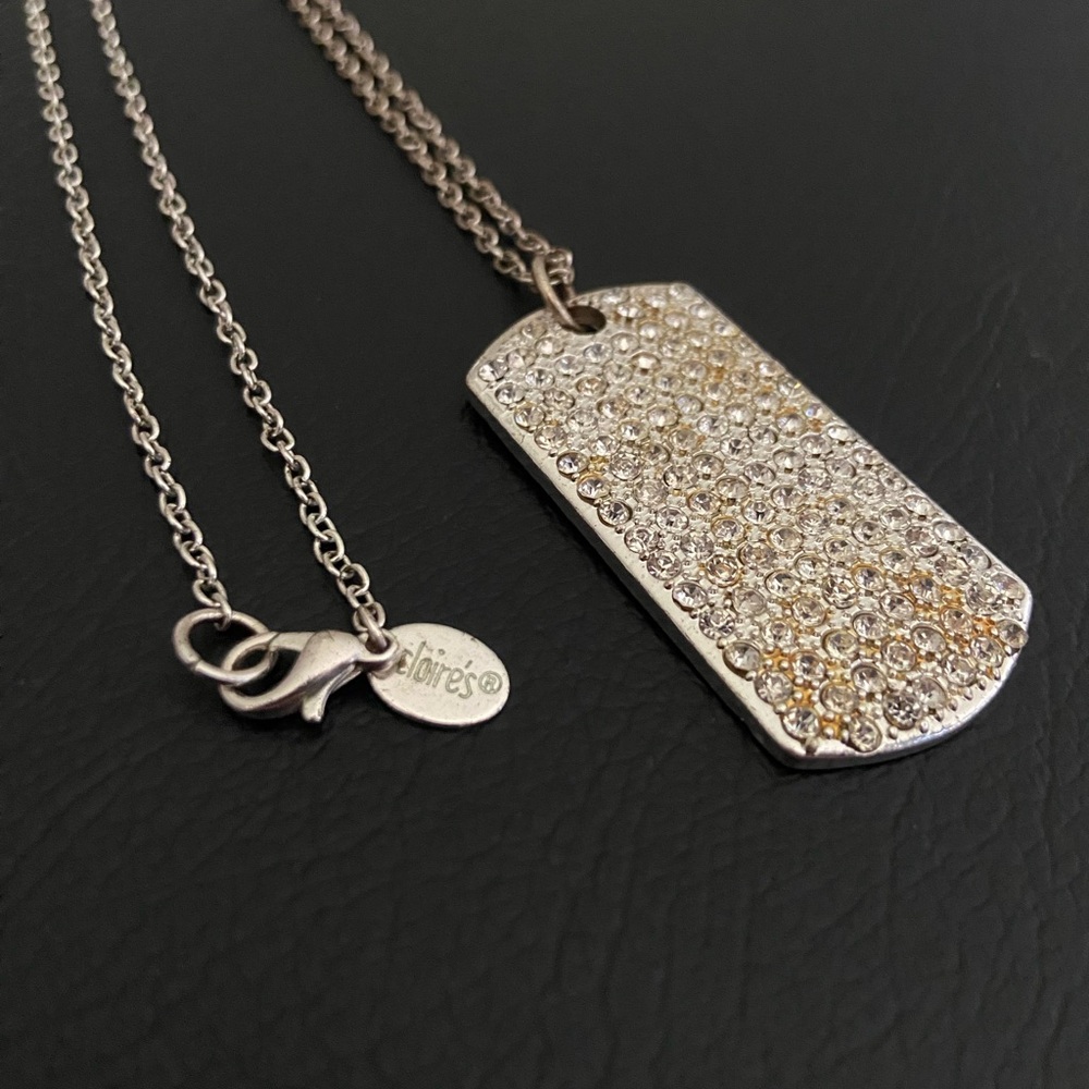 Silver Rhinestone Dogtag Necklace - Picture 3 of 3